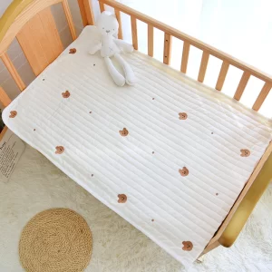 Baby Cot Quilted Sheet Cherry Bear Embroidered Infant Crib Bed Sheets Winter Cotton Bed Linen for Baby Cot Thicken Bed Cover